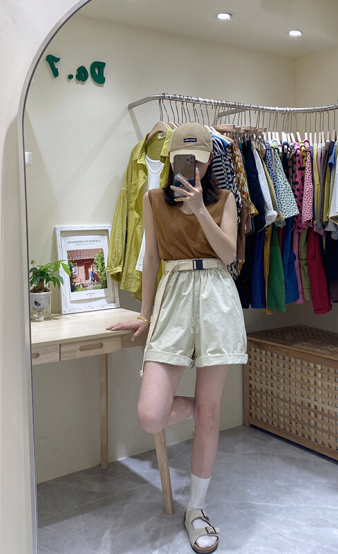 [da. 7] Korean solid color versatile casual shorts (with belt) 8908# LSL