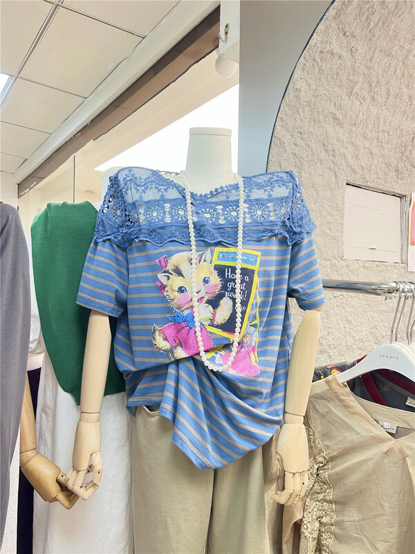 [dodo] stripe fashion age reducing short sleeve T-shirt t8965-12# LSL