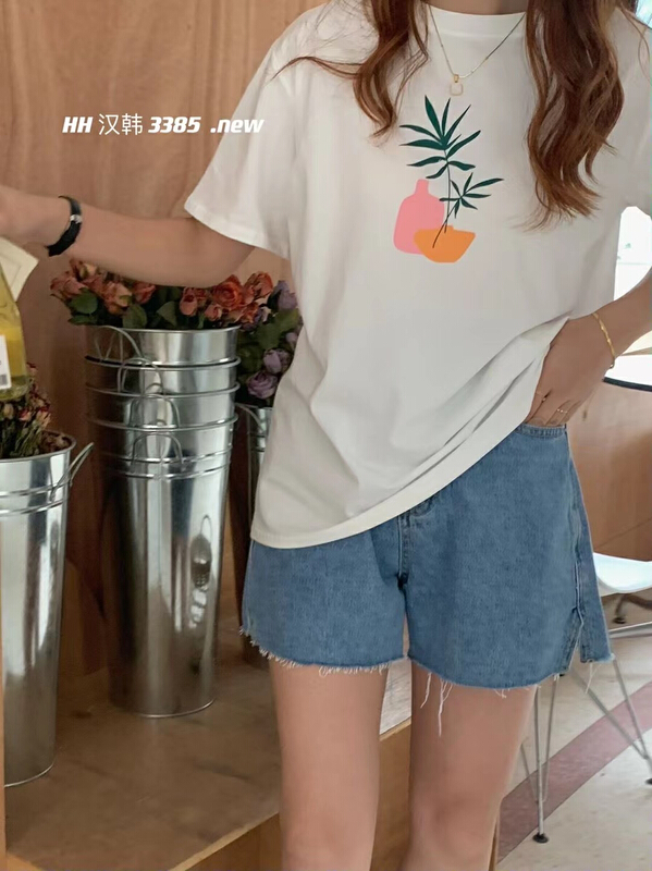 [HH] graphic print comfortable short sleeve T-shirt 3385# L