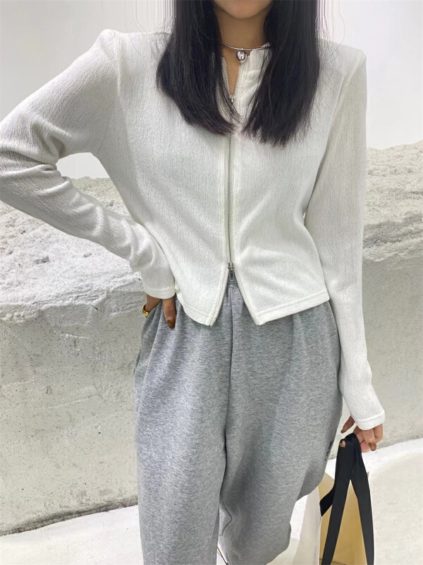New year in early spring! [BF wlj] round neck zipper long sleeve knitted cardigan 9015# ozq