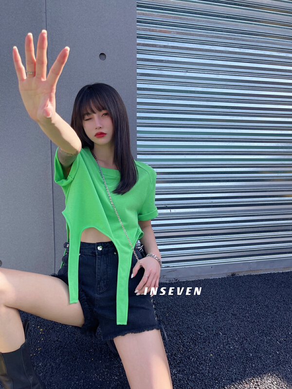 New in early summer! [inseven] Korean version irregular design minority foreign style short sleeve T-shirt 25197# ozq