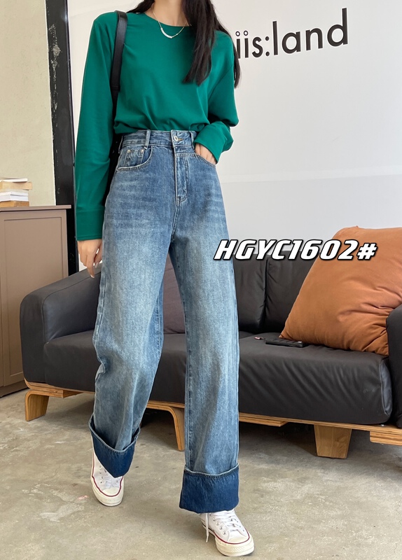 [original in Korea] Korean loose wide leg Plush jeans 1627# DB