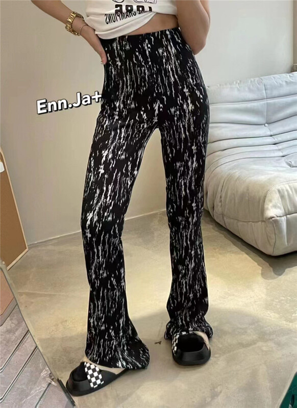 【F】 High waist slim contrast printed casual pants 1337# HBx