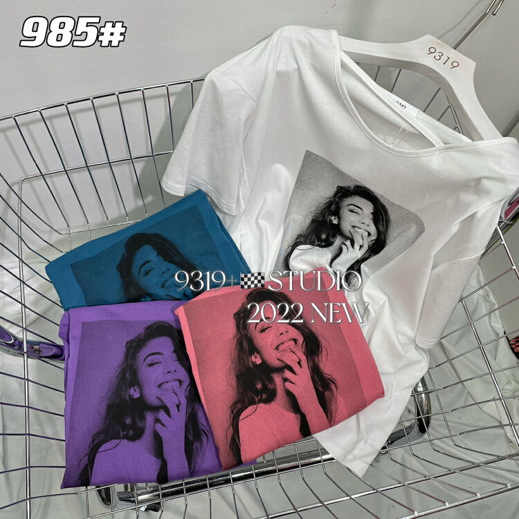 [9319] irregular comfortable printed short sleeve T-shirt 985# L