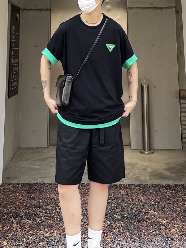 [z.w] simple triangle logo fake two short sleeve T-shirt 7035# ZZL