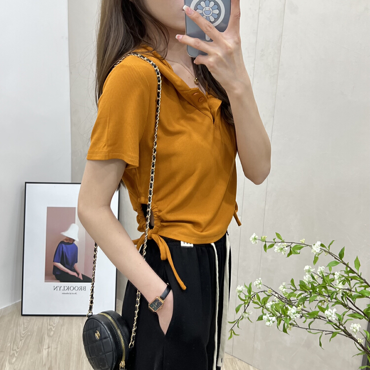 New in early summer! [six plus] simple design hooded drawstring blouse 8026# CLS