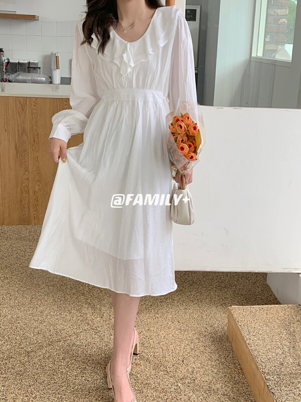 [family +] temperament V-neck Ruffle waist closing dress 22313# ozq