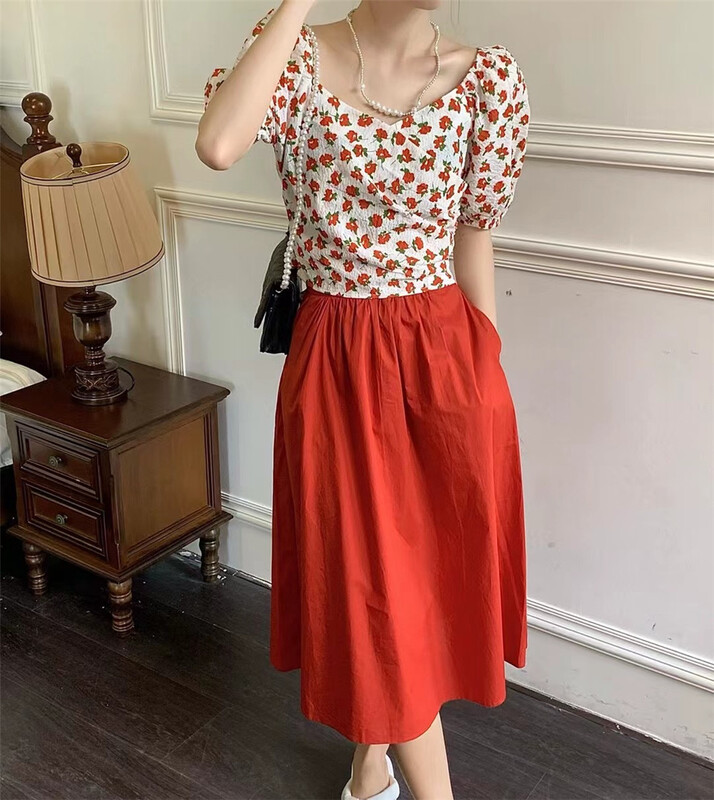[Aiyi] Korean floral blouse + temperament medium length skirt suit 2320# zxx