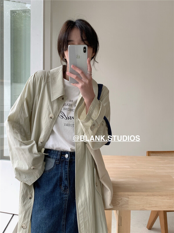 New year in early spring! [blank] Korean fashion single breasted long windbreaker (with belt) 572132# WPL