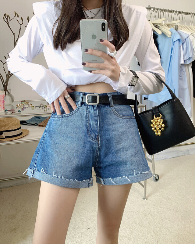 "VANESSA" Korean version of Joker high waist denim shorts (without belt) YS1-6073# OZQ
