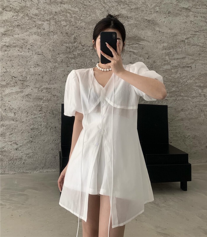 [3. Three point] Korean loose medium length sunscreen shirt + casual shorts two-piece suit 7180# cqw