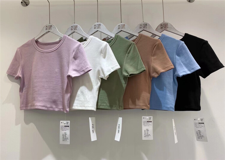 [wind narration] simple solid color short fit short sleeve T-shirt 2971# ll