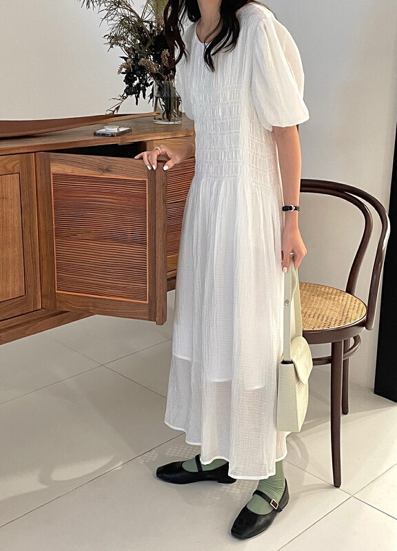 goods in stock! New in early summer! [Hello September] Tiansi small dark grid round neck dress h2414# CLS
