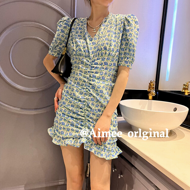 New in early summer! [section of me] temperament V-neck slim floral dress 9075# ozq