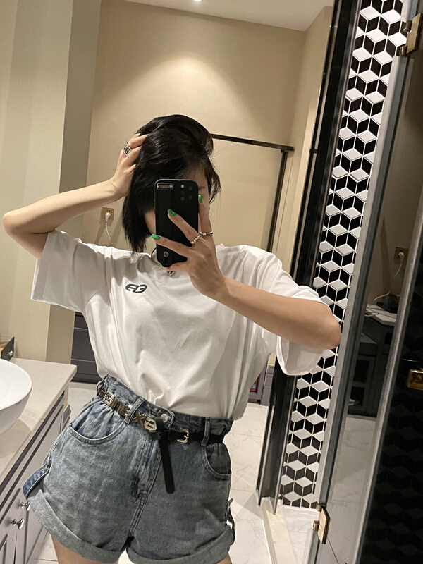 New in early summer! [b.boom] back open back shoulder pad loose short sleeve T-shirt 2683# ozq