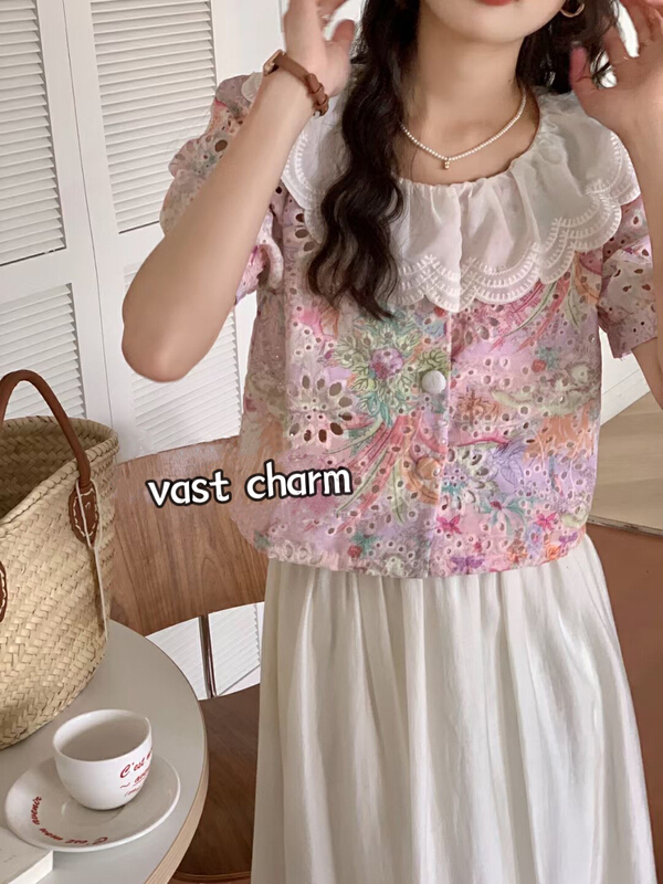 [vast charm] color blocking age reducing versatile shirt 858# CLS