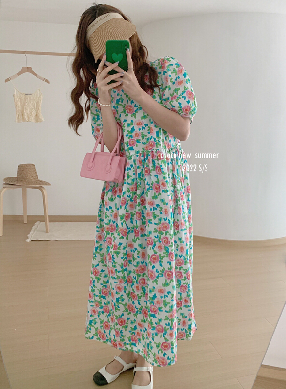 [choco] floral waist closing versatile dress 8284# HBx