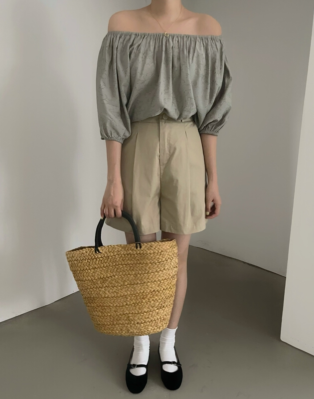 [wanna] Korean solid color loose one neck shirt 89121# cqw