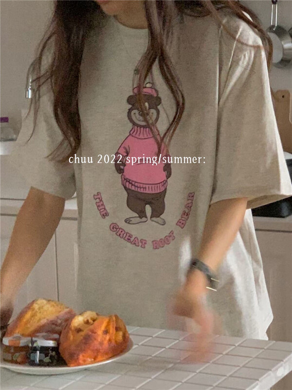 New year in early spring! [chuu] Korean loose cartoon printed short sleeve T-shirt ys1-61029# HBx