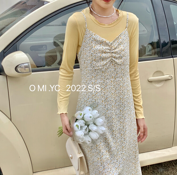Original price 42.86! [O MI] gentle and sweet wind small fresh broken flower suspender dress (without inner strap / adjustable shoulder strap) ys2-7206# HBx