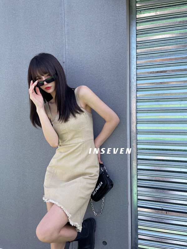 初夏上新!【INSEVEN】時尚肩帶可調節吊帶連衣裙  26509#  OZQ