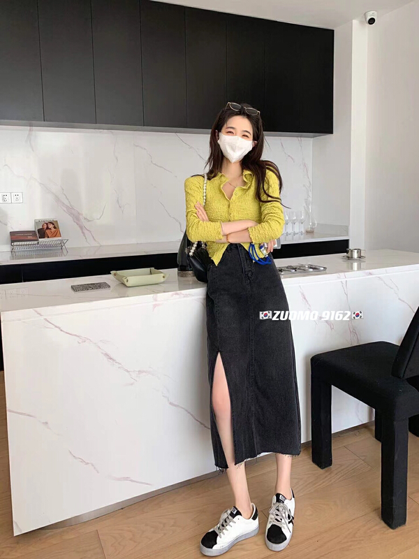 New year in early spring! [zuomo Zuo Mo] Western style slit skinny jeans (with waist bag) 9162 blue 9162-1 black # XJ