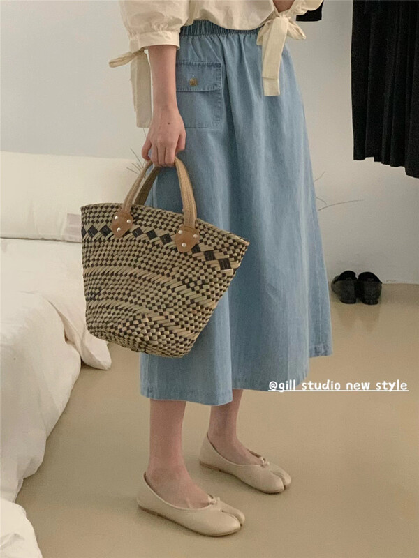 [gill] Korean casual single mouth bag elastic waist denim skirt b1028# ZSY