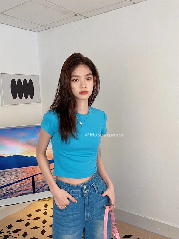 [moss queen] short round neck slim short sleeve T-shirt 50025# XYY