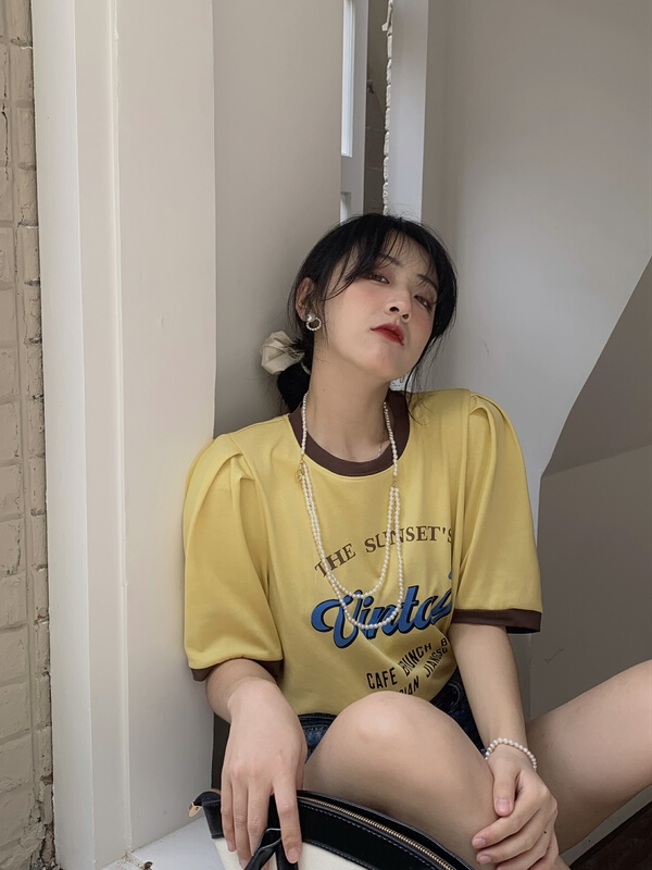 [meet + studio] loose contrast print short sleeve T-shirt 52396# LSL