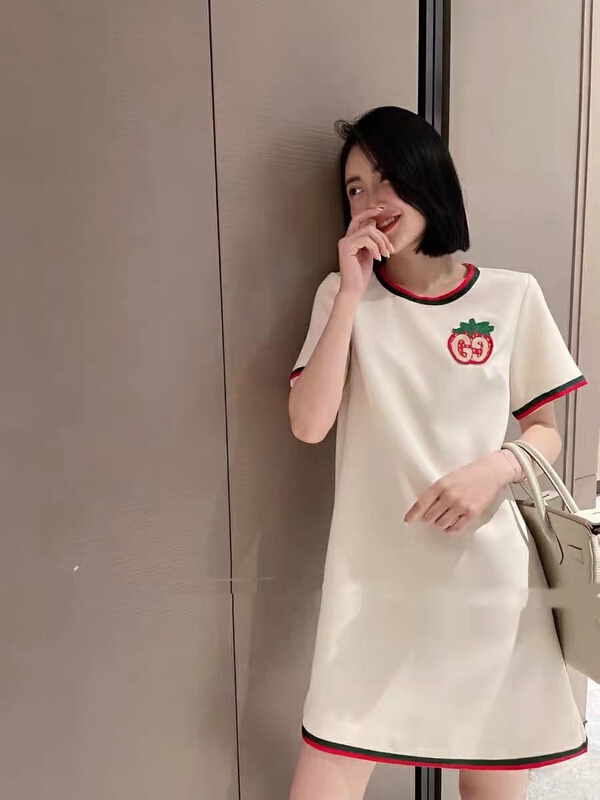 [pan] simple casual embroidery chic contrast short sleeved dress 00468# PCZ