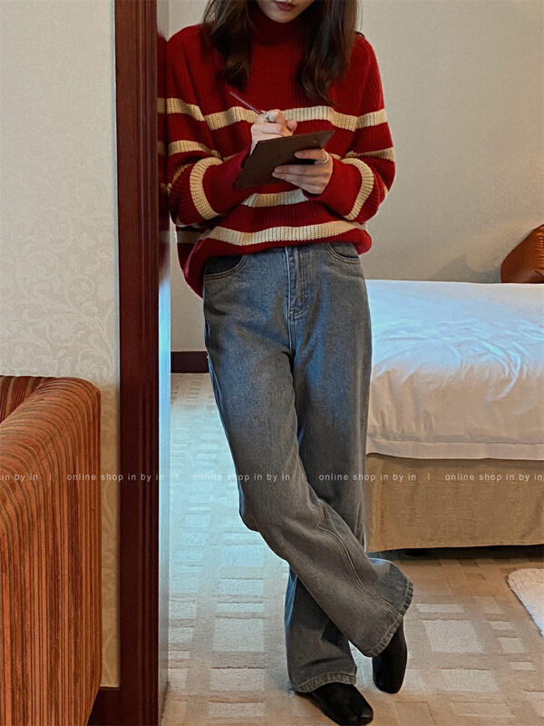 New year in early spring! [in by in] Korean color contrast stripe high neck warm sweater 0536# ZSY