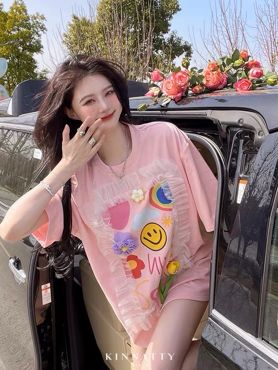 [kakamee] flower tulip graffiti spray painting short sleeve T-shirt 3937# LSL