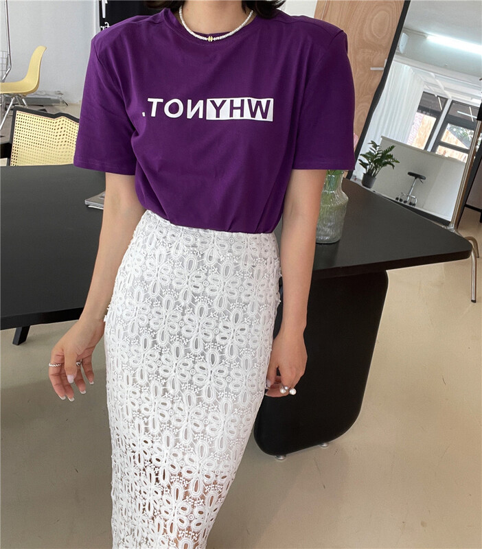 [mekimeki] alphabet print versatile short sleeve T-shirt (T-shirt only) 28087# ozq
