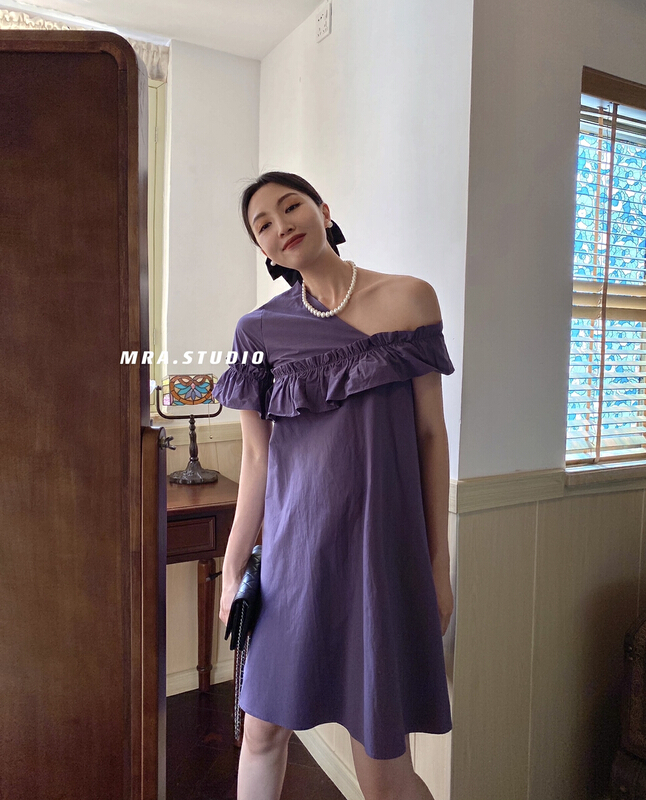 [MRA] design sense irregular Sleeve Ruffle Dress a2020# zxl