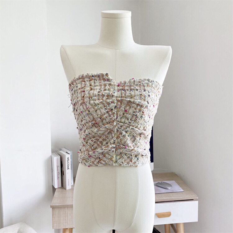 [x · h studio] tweed pleated Strapless vest / sling 3156# ozq
