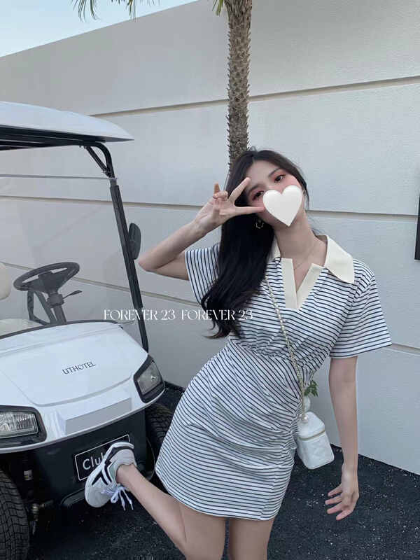 goods in stock! New in early summer! [forever23] striped pleated thin versatile dress 679# hjy