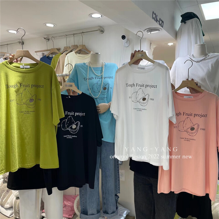 New in early summer! [Yang-Yang] Korean loose fruit printed short sleeve T-shirt (T-shirt only) 6099# CLS