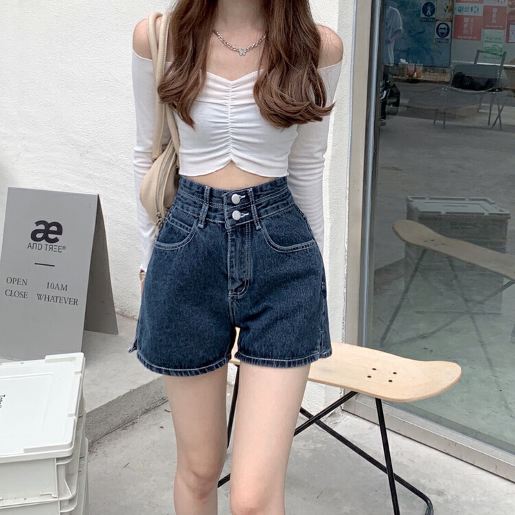 New year in early spring! [ten. Ten] Korean version ins high waist two button Wide Leg Jeans Shorts x050# jhy