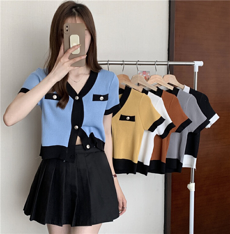 New in early summer! [F.P.] simple color matching versatile knitted cardigan 10035-1# HBx