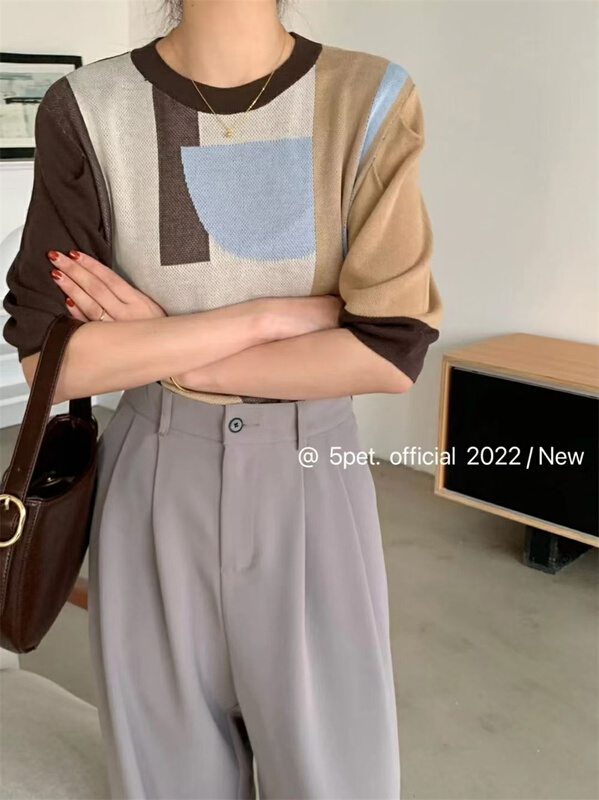 goods in stock! [5pet] Korean round neck color blocking sweater 8856# XYY