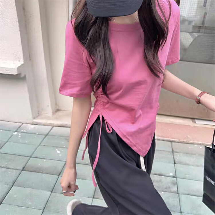 New in early summer! 【 bobi 】 Korean slim slim side drawstring short sleeve T-shirt 8828# hjy