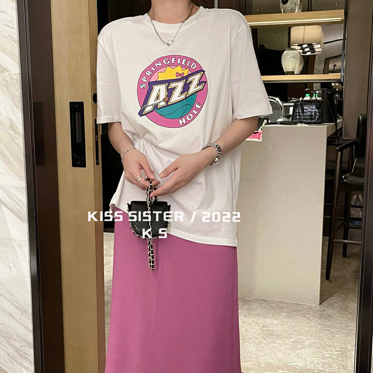 New in early summer! [kiss sister] Korean version machine printed short sleeve T-shirt 9180# ozq