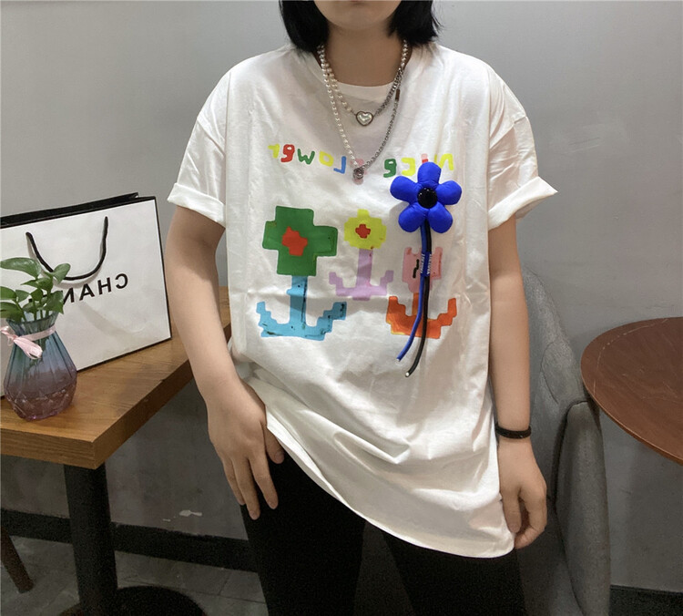 New year in early spring! [Qijia +] Korean flower loose short sleeve T-shirt ys2-6010# zyh