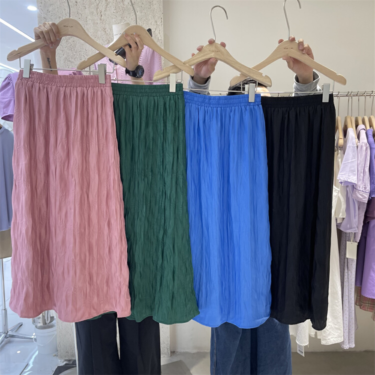 New in early summer! [miss LAN] elastic waist simple wrinkled skirt 10107# XJ