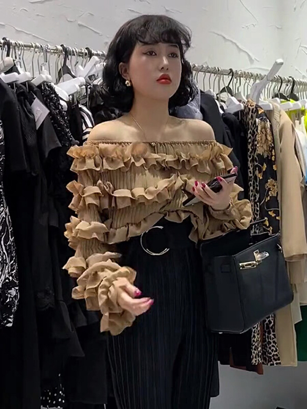 New in early summer! [MI] Korean style cake layer one shoulder shirt 9116# PCZ