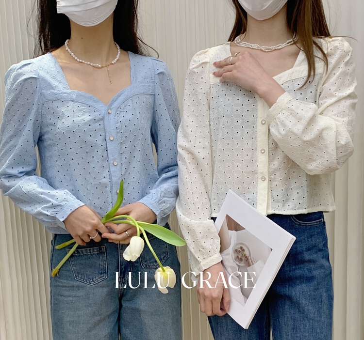 早春上新!【LULU GRACE】韓版泡泡袖鏤空設計小衫  6199#  ZSY