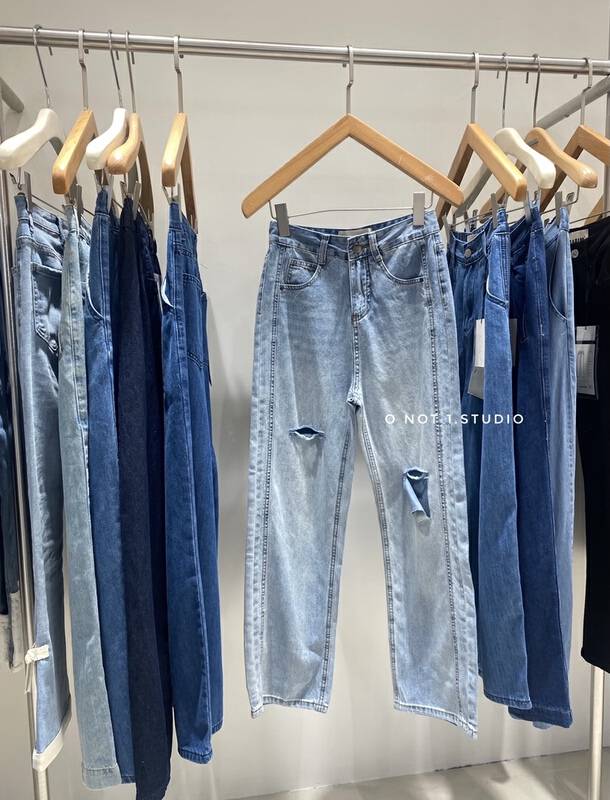 [o not 1] personalized fashionable pierced straight jeans w611# LSW