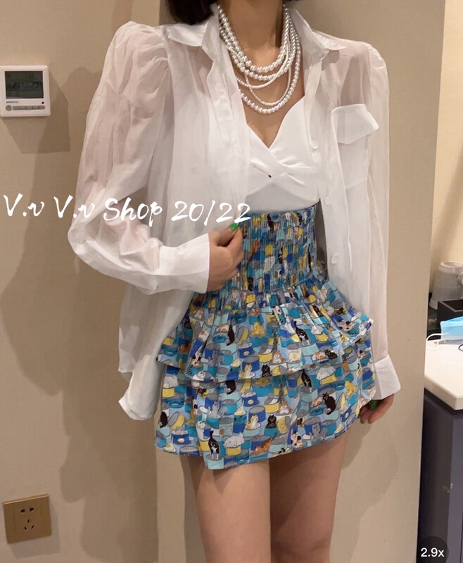 [v.v] temperament printed high waist slim skirt (excluding top) 9201# cqw