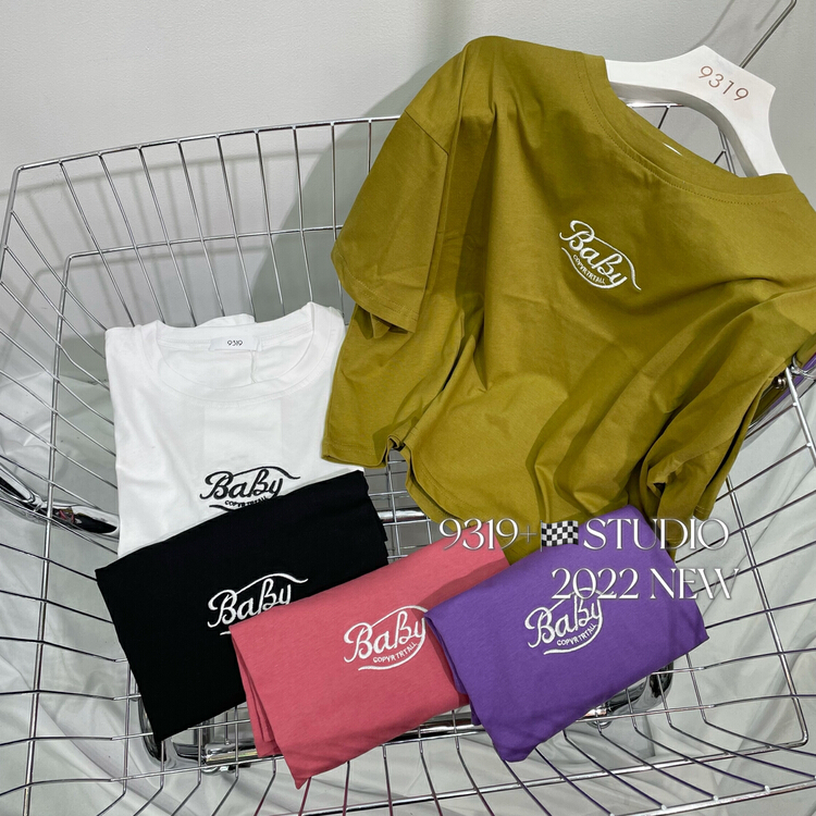 Original price 22.43! [9319] crew neck versatile embroidered short sleeve T-shirt 105# L