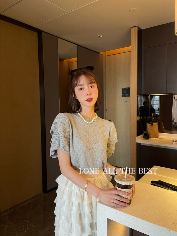 [1. One] Korean fashion jacquard short sleeve shirt 2229# WPL
